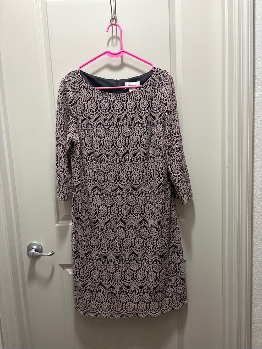 Jessica H Taupe Lace Midi Dress